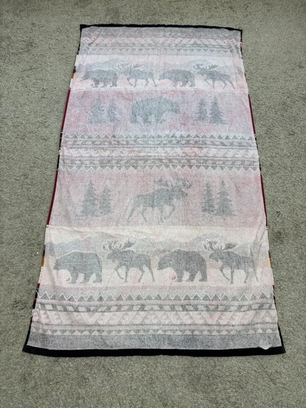 VTG Earth Ragz Beach Towel RARE Moose Bear Cabin Lodge Southwest Cotton 34x64 in